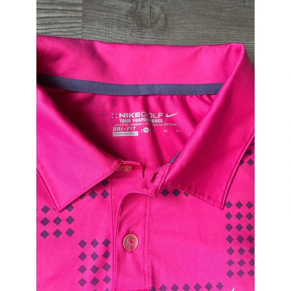 Nike Men's Golf Tour Performance Dri-Fit Polo  Hot Pink Geometric Size XL
